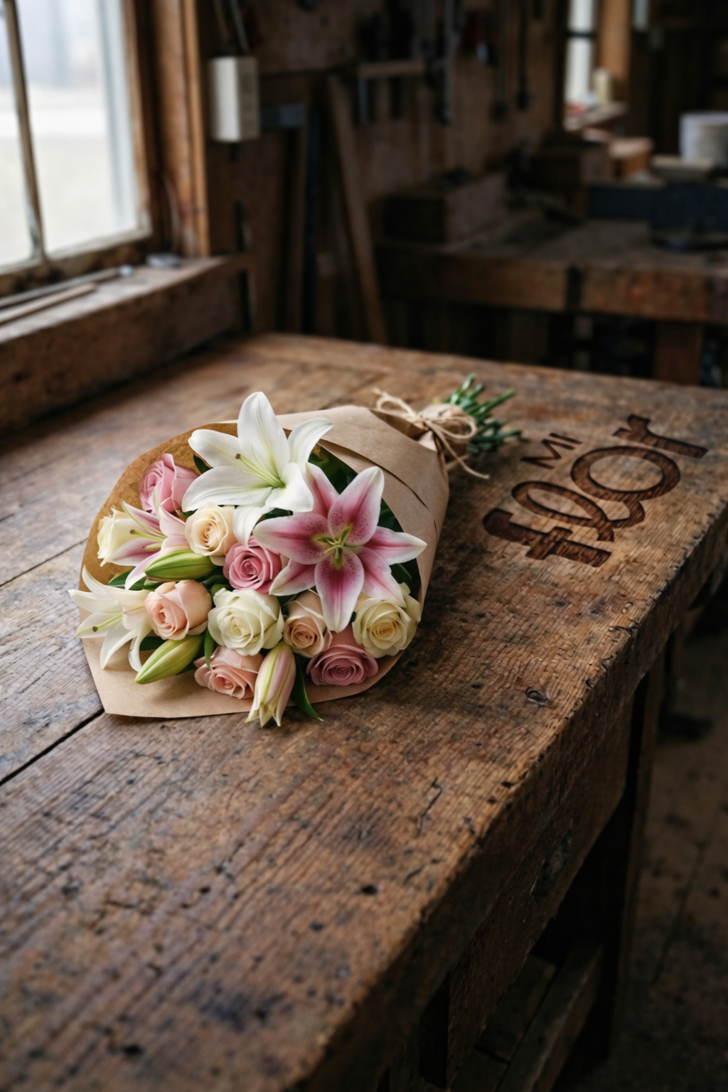 Bouquet de liliums y rosas naturales en diseño elegante y sofisticado – Mi Flor