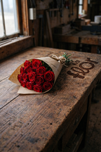 Ramo de 14 rosas rojas frescas envueltas en papel kraft – Mi Flor