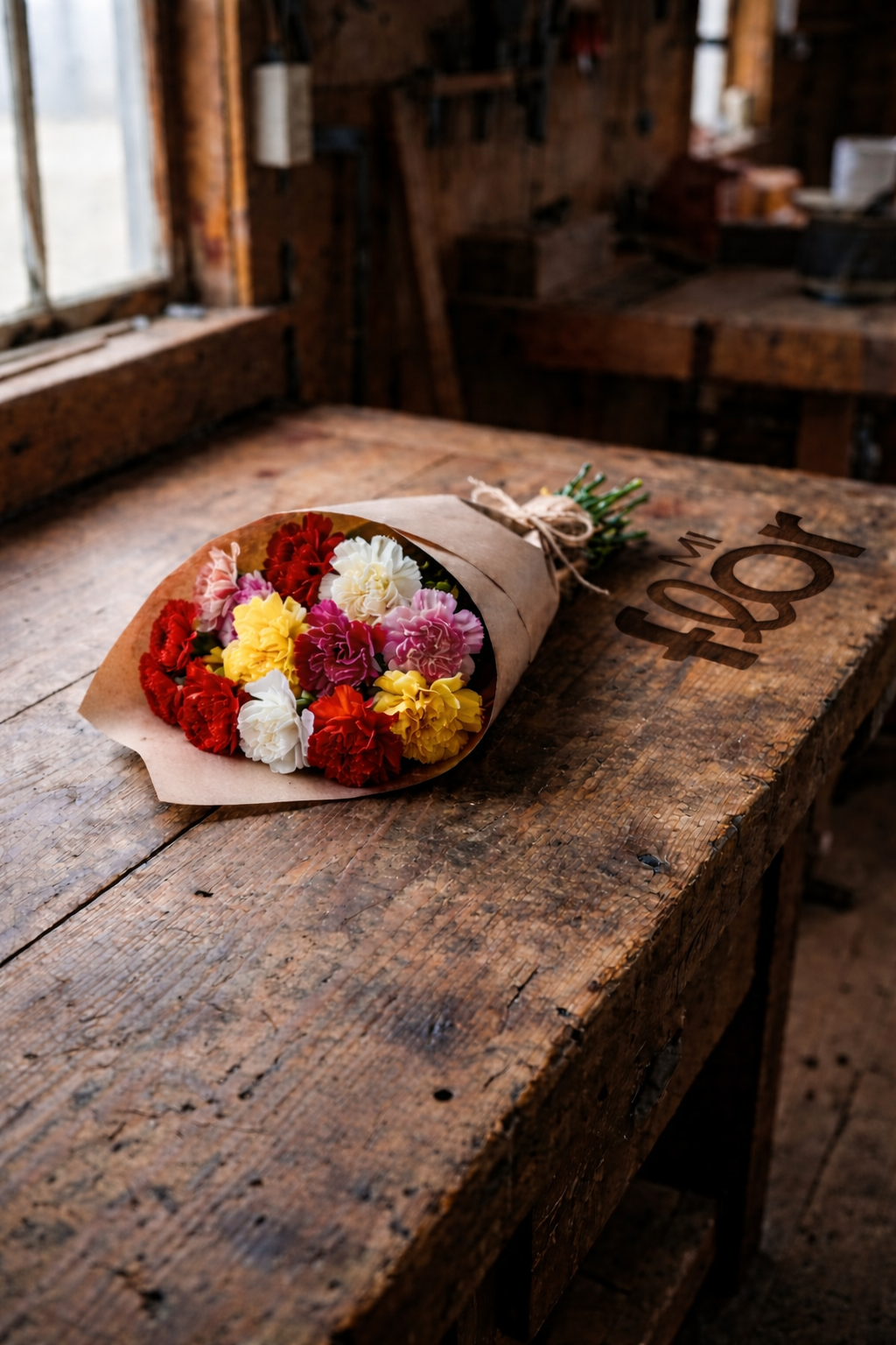 Ramo de claveles de colores con 12 flores frescas envueltas en papel kraft – Mi Flor