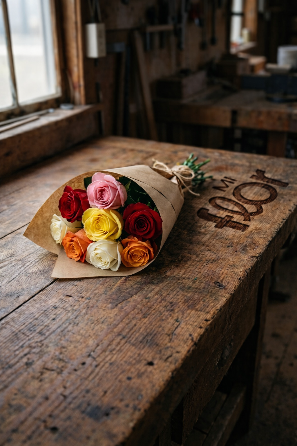 Ramo de rosas mixtas naturales con seis flores de colores variados – Mi Flor