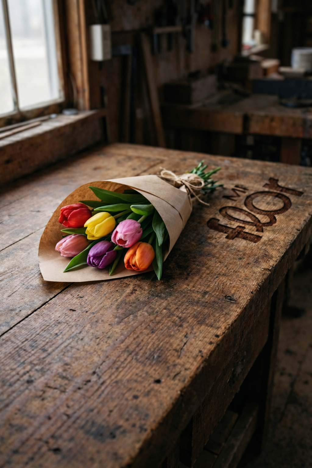 Ramo de tulipanes de colores con 5 flores frescas envueltas en papel kraft – Mi Flor